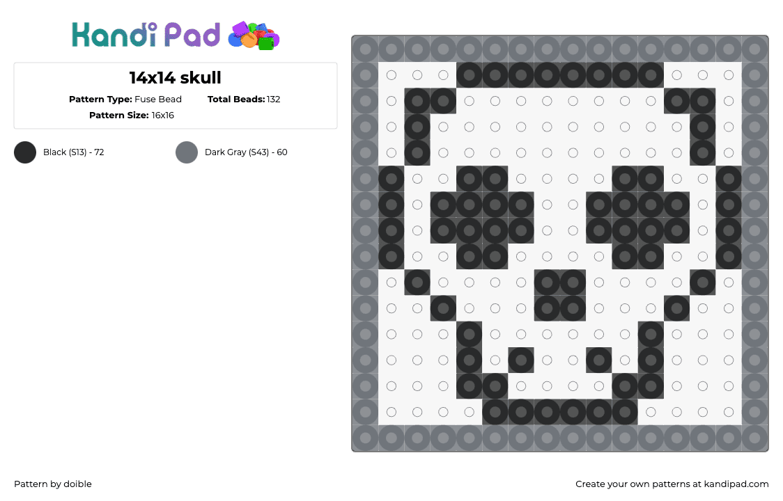 14x14 skull - Fuse Bead Pattern by doible on Kandi Pad - skull,outline,box,spooky,halloween,simple,black,gray