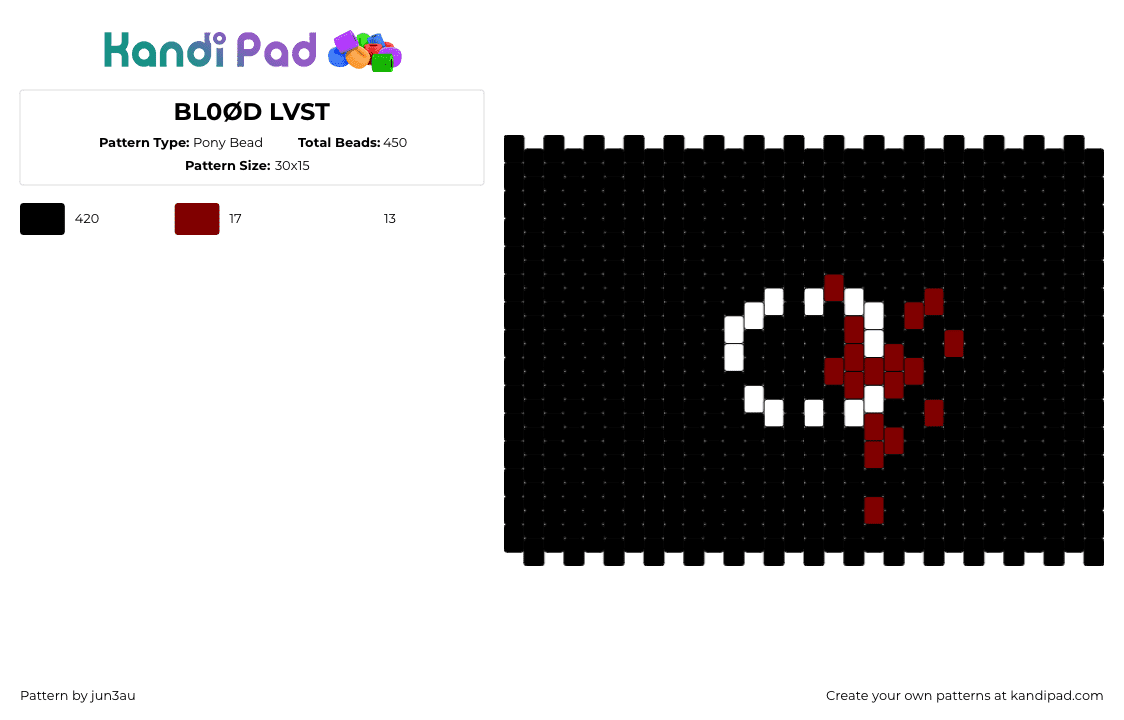 BL0ØD LVST - Pony Bead Pattern by jun3au on Kandi Pad - dark,panel,black,red,white