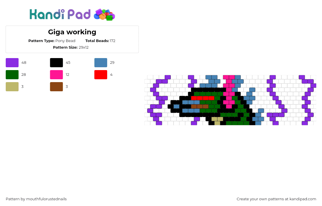 Giga working - Pony Bead Pattern by mouthfulorustednails on Kandi Pad - gigan,godzilla,monster,green,purple