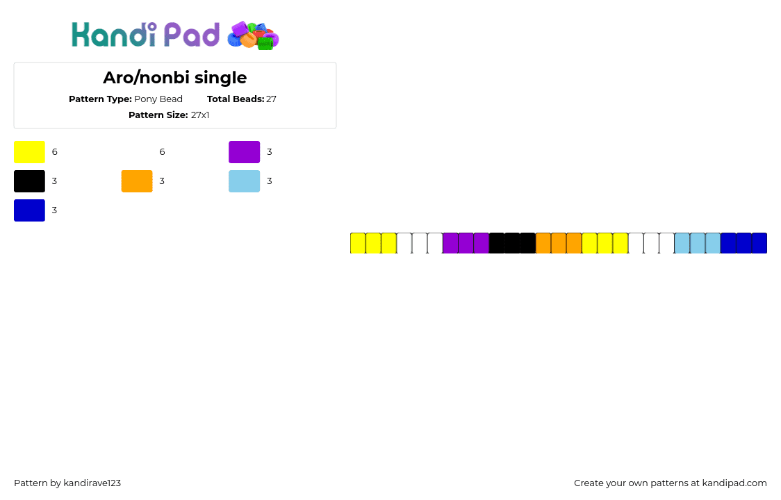 Aro/nonbi single - Pony Bead Pattern by kandirave123 on Kandi Pad - aromantic,nonbinary,single,bracelet,pride,colorful