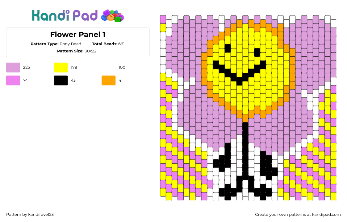 Flower Panel 1 - Pony Bead Pattern by kandirave123 on Kandi Pad - flower,stripes,character,smile,spring,panel,yellow,pink