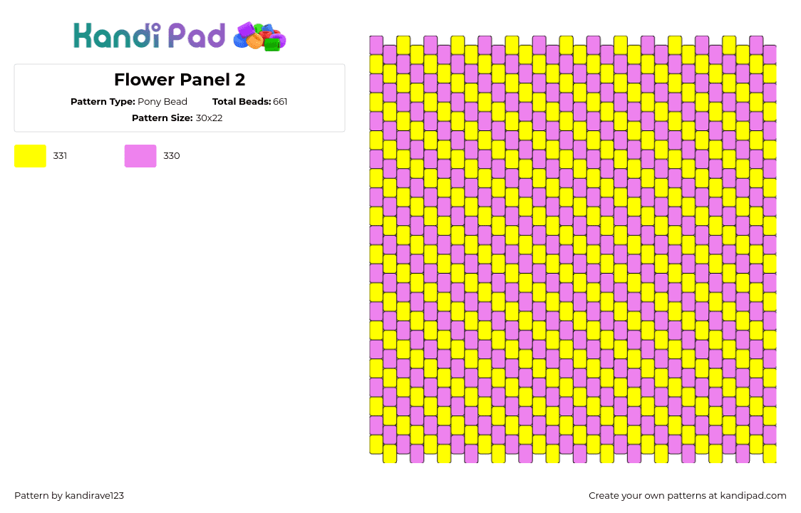 Flower Panel 2 - Pony Bead Pattern by kandirave123 on Kandi Pad - diagonal,stripes,summer,spring,panel,yellow,pink