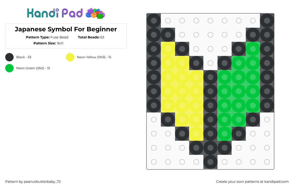 Japanese Symbol For Beginner - Fuse Bead Pattern by peanutbutterbaby_72 on Kandi Pad - yellow,green,skeppy,badboyhalo,meme,emoji,perler,perler beads,fuse,fuse beads