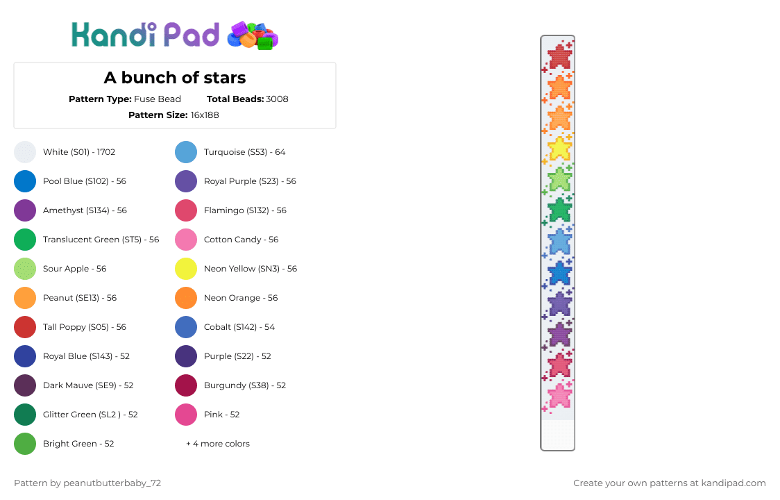 A bunch of stars - Fuse Bead Pattern by peanutbutterbaby_72 on Kandi Pad - white,pink,red,orange,colorful,stars,big,perler