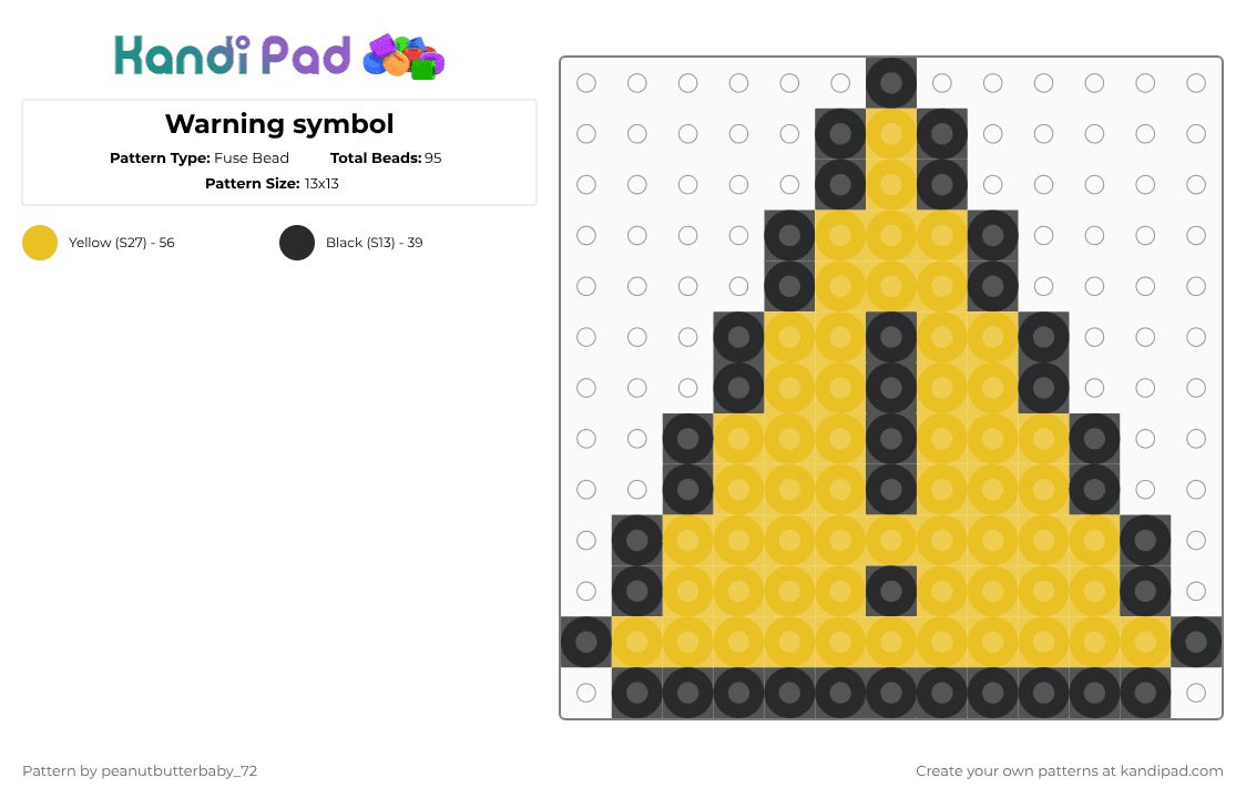 Warning symbol - Fuse Bead Pattern by peanutbutterbaby_72 on Kandi Pad - black,yellow,emoji,warning,pixel art