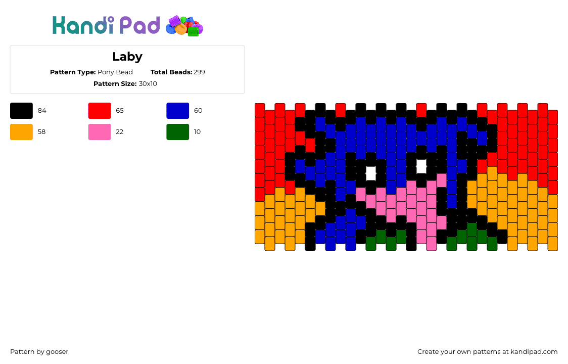 Laby - Pony Bead Pattern by gooser on Kandi Pad - colorful,cuff,blue,pink,orange