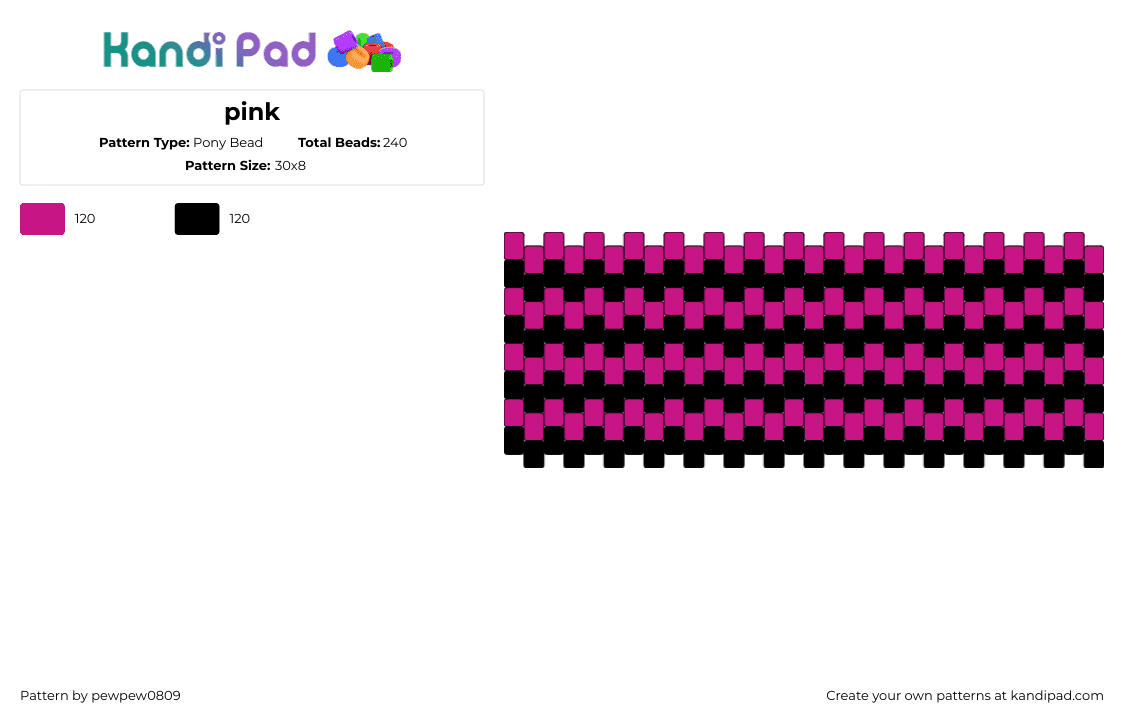 pink - Pony Bead Pattern by pewpew0809 on Kandi Pad - scene,emo,horizontal,stripes,cuff,pink,black