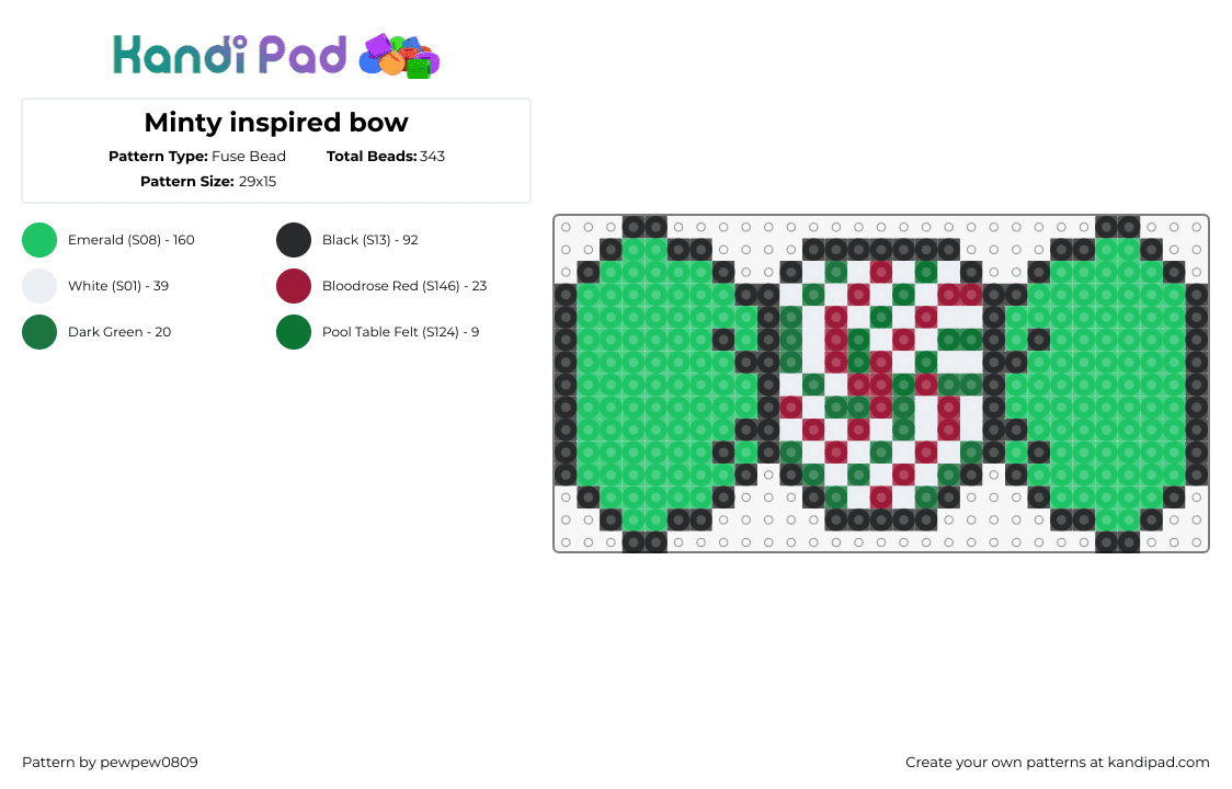 Minty inspired bow - Fuse Bead Pattern by pewpew0809 on Kandi Pad - minty,bow,tie,clothing,mlp,my little pony,green