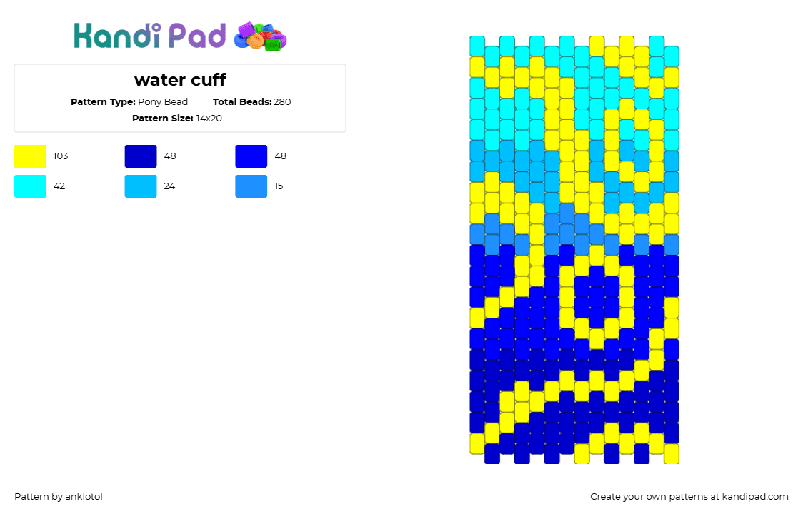 water cuff - Pony Bead Pattern by anklotol on Kandi Pad - yellow,purple