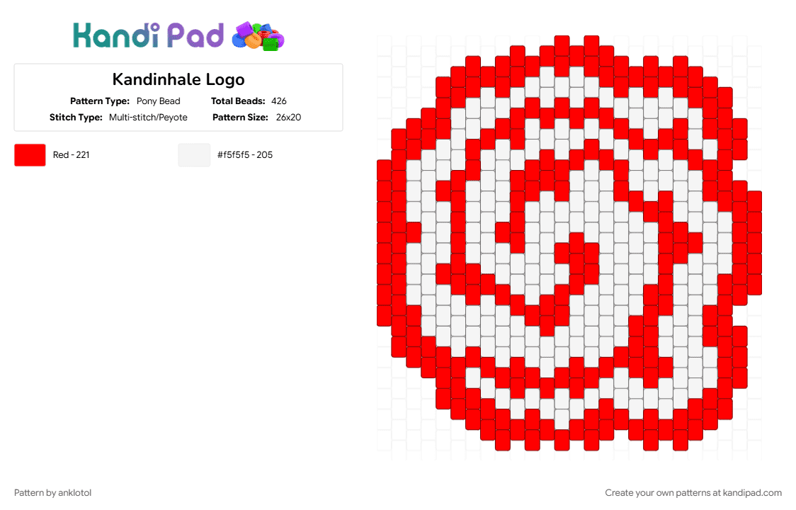 Kandinhale Logo - Pony Bead Pattern by anklotol on Kandi Pad - charm, kandinhale, logo, red, video game, white