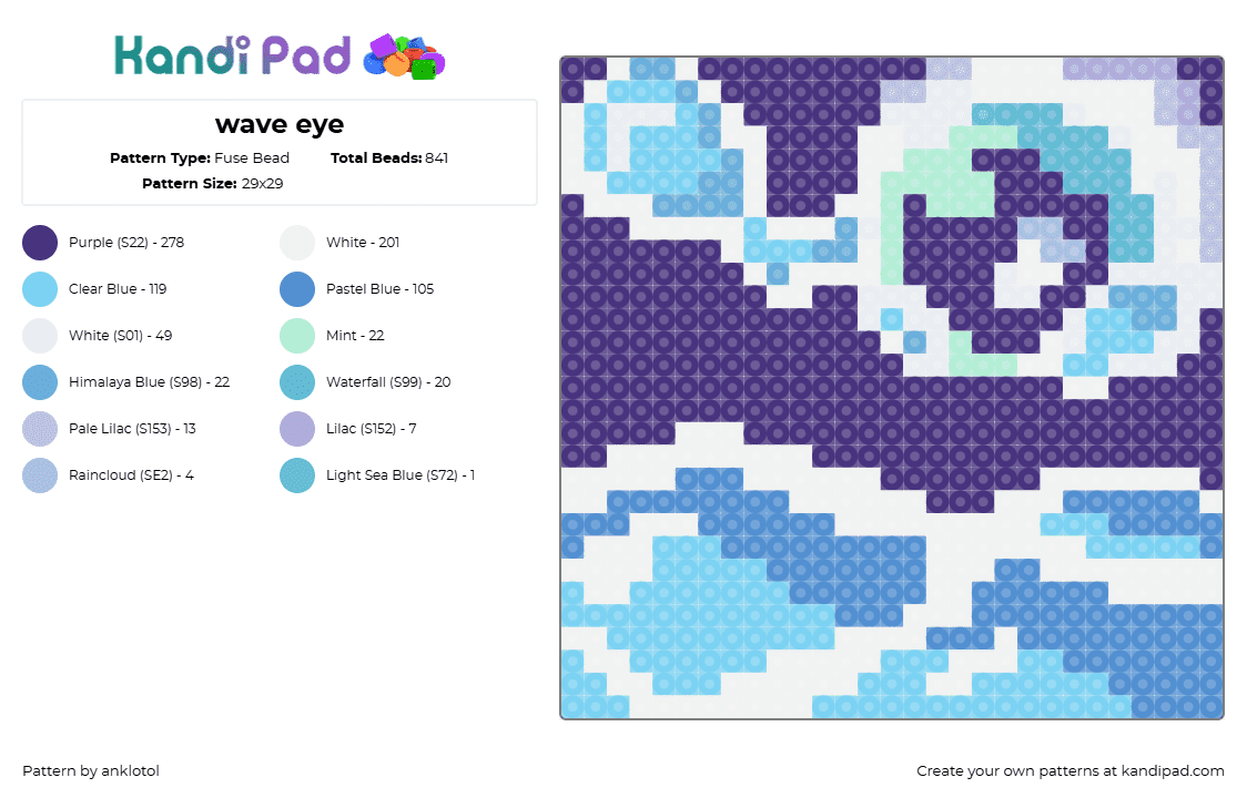 wave eye - Fuse Bead Pattern by anklotol on Kandi Pad - waves,water,ocean,sea,panel,light blue,blue,purple,white