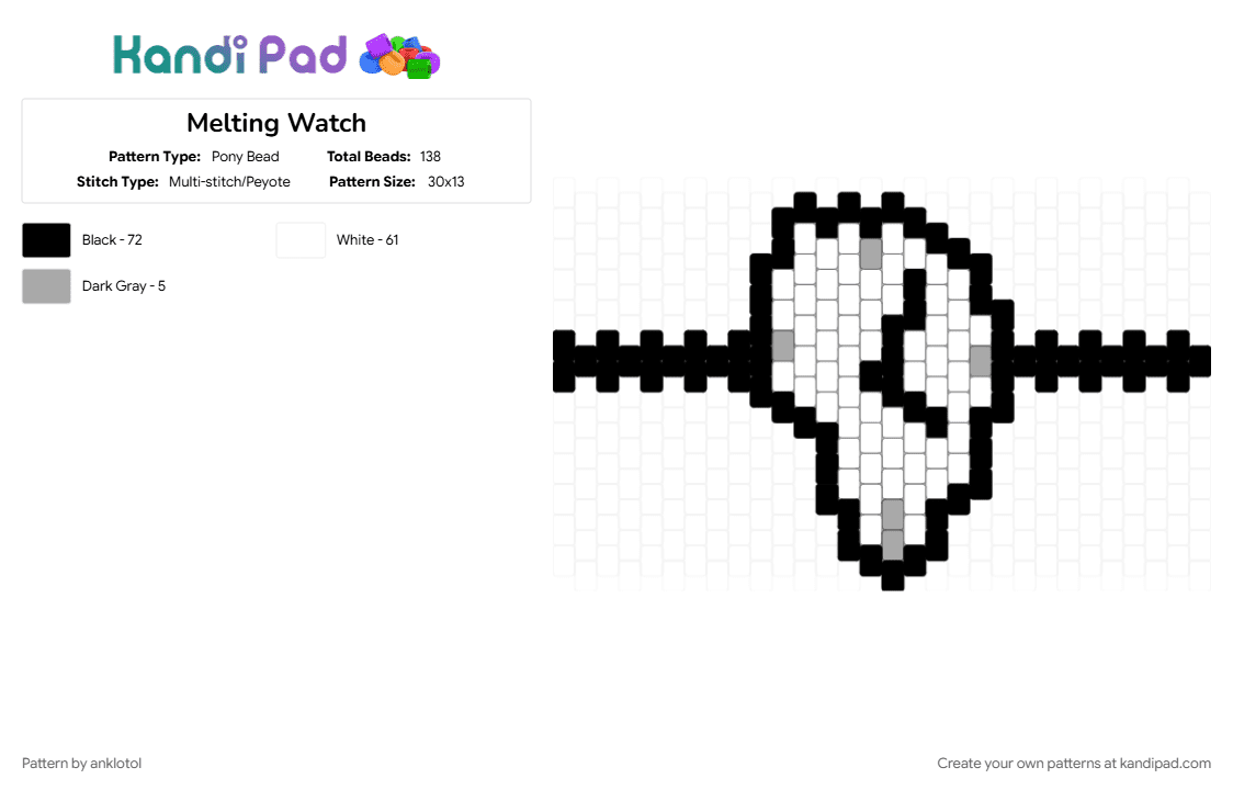 Melting Watch - Pony Bead Pattern by anklotol on Kandi Pad - clock, cotdsurrealism, melting, watch, white