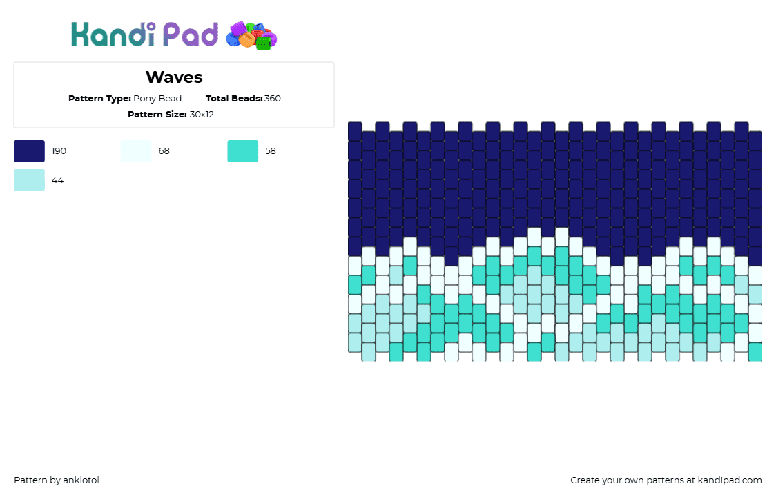 Waves - Pony Bead Pattern by anklotol on Kandi Pad - waves,water,ocean,panel,teal,blue