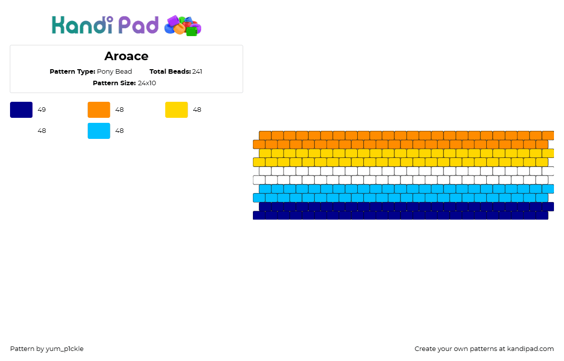 Aroace - Pony Bead Pattern by yum_p1ckle on Kandi Pad - aroace,pride,stripes,cuff,orange,yellow,light blue,blue