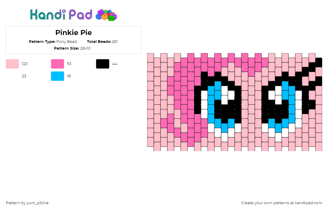 Pinkie Pie - Pony Bead Pattern by yum_p1ckle on Kandi Pad - pinkie pie,mlp,my little pony,eyes,cuff,pink,light blue