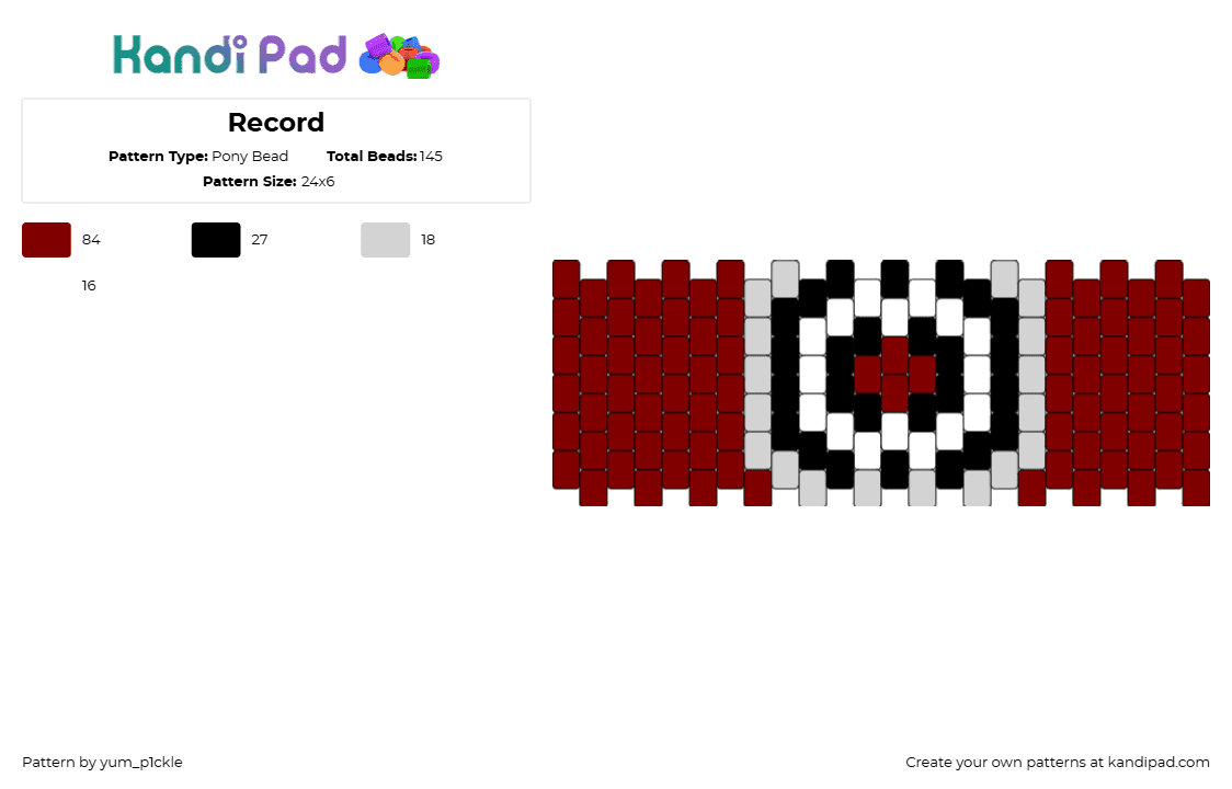 Record - Pony Bead Pattern by yum_p1ckle on Kandi Pad - record,cd,music,cuff,red,gray