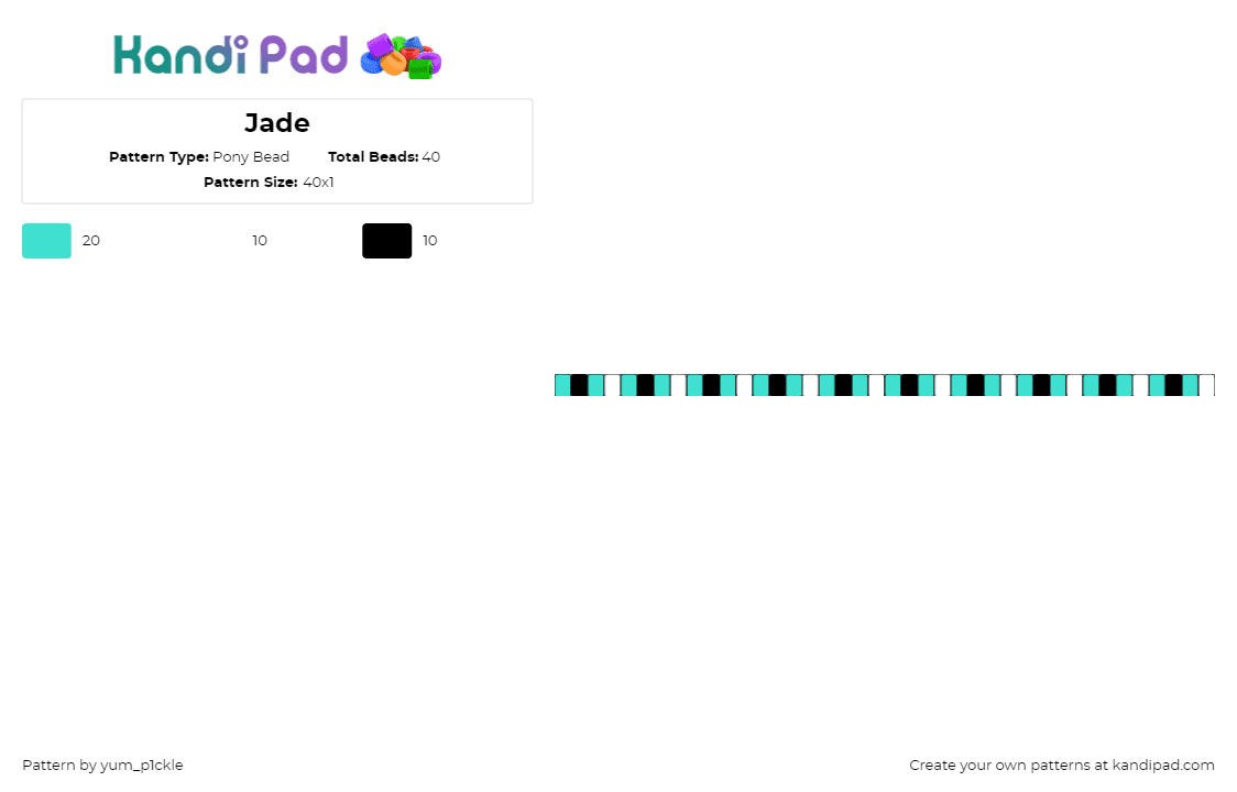 Jade - Pony Bead Pattern by yum_p1ckle on Kandi Pad - jade,single,bracelet,teal,black