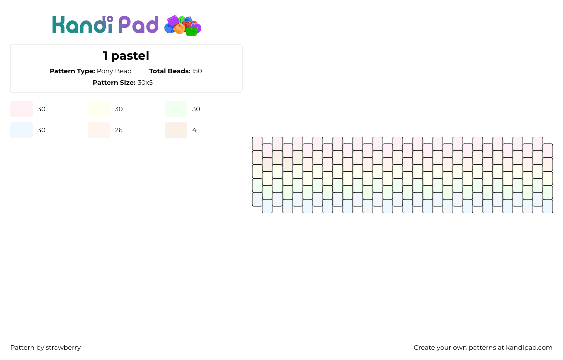 1 pastel - Pony Bead Pattern by strawberry on Kandi Pad - pastel,light,cuff,red,white