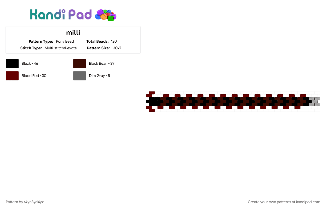 millipede cuff - Pony Bead Pattern by r4yn3yd4yz on Kandi Pad - black, brown, bug, cute, nature, red