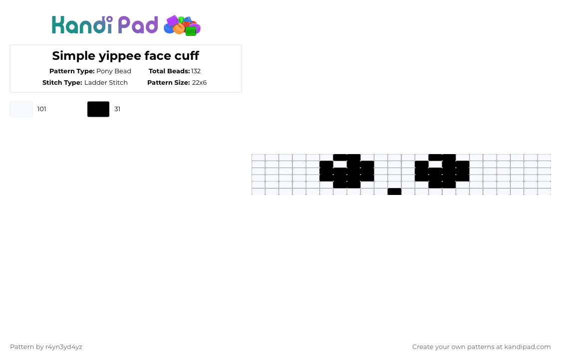 Simple yippee face cuff - Pony Bead Pattern by r4yn3yd4yz on Kandi Pad - white