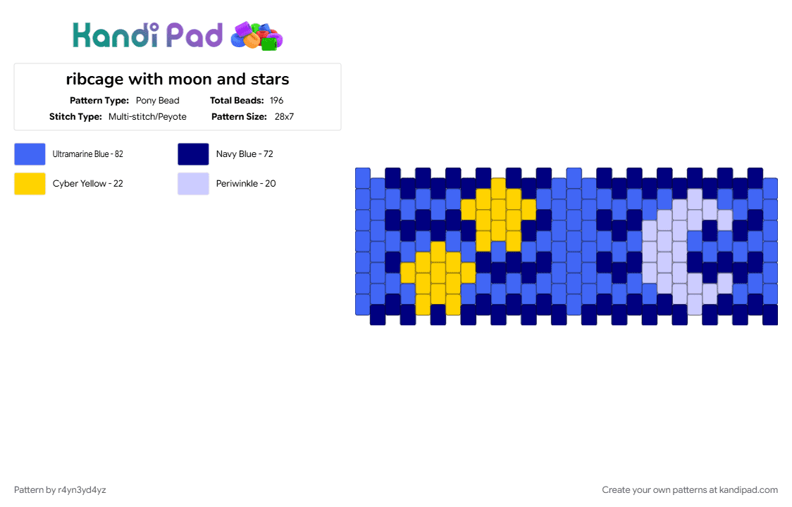 ribcage with moon and stars - Pony Bead Pattern by r4yn3yd4yz on Kandi Pad - blue, bone, dark, night, purple, skeleton, white, yellow