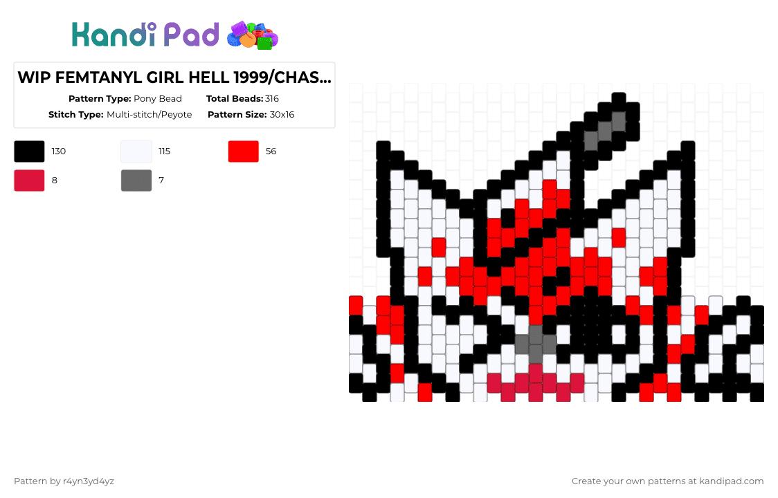 FEMTANYL GIRL HELL 1999/CHASER CUFF - Pony Bead Pattern by r4yn3yd4yz on Kandi Pad - white,red,token,gore,blood,music,knife,femtanyl,cuff,spooky