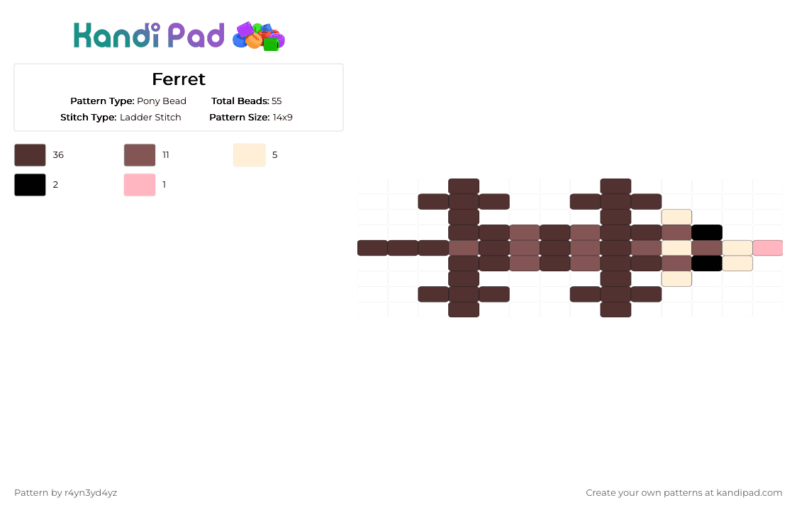 Ferret ladder charm - Pony Bead Pattern by r4yn3yd4yz on Kandi Pad - brown