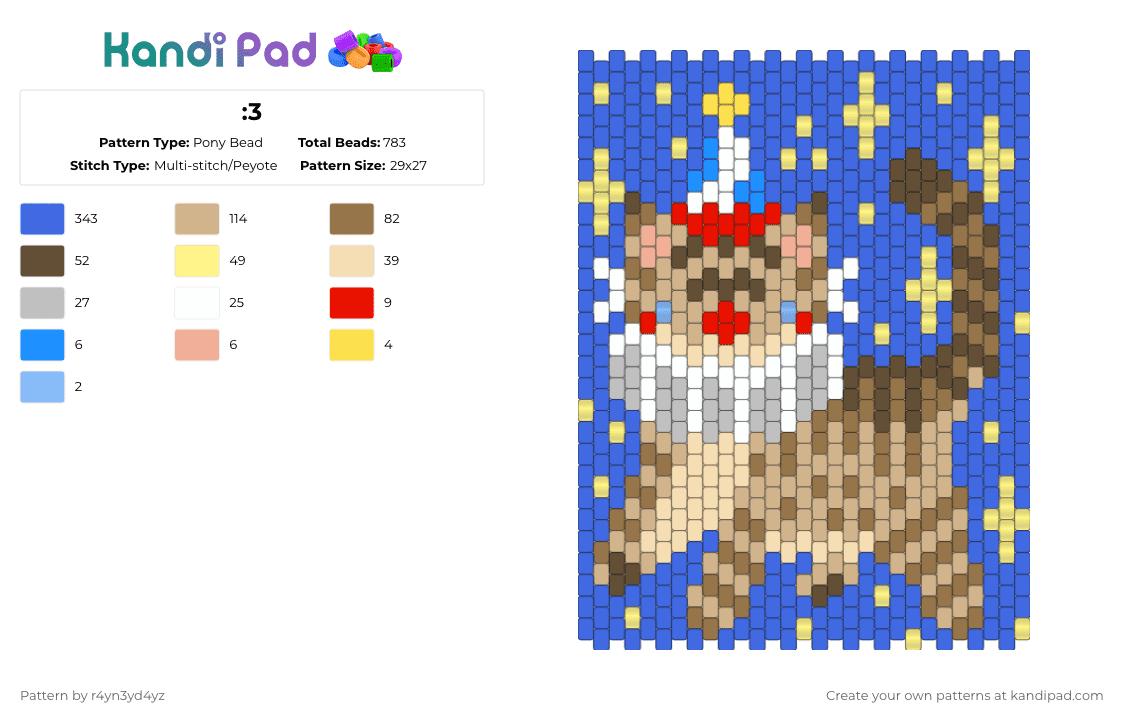 :3 - Pony Bead Pattern by r4yn3yd4yz on Kandi Pad - blue,beige
