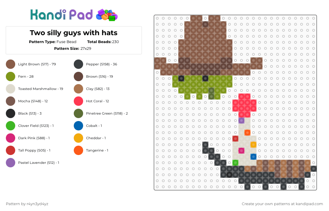 Two silly guys with hats - Fuse Bead Pattern by r4yn3yd4yz on Kandi Pad - tan,brown,gold,beige