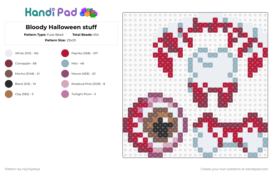 Bloody Halloween stuff - Fuse Bead Pattern by r4yn3yd4yz on Kandi Pad - red,brown,blood,halloween,bone,teeth,eye,tooth,white