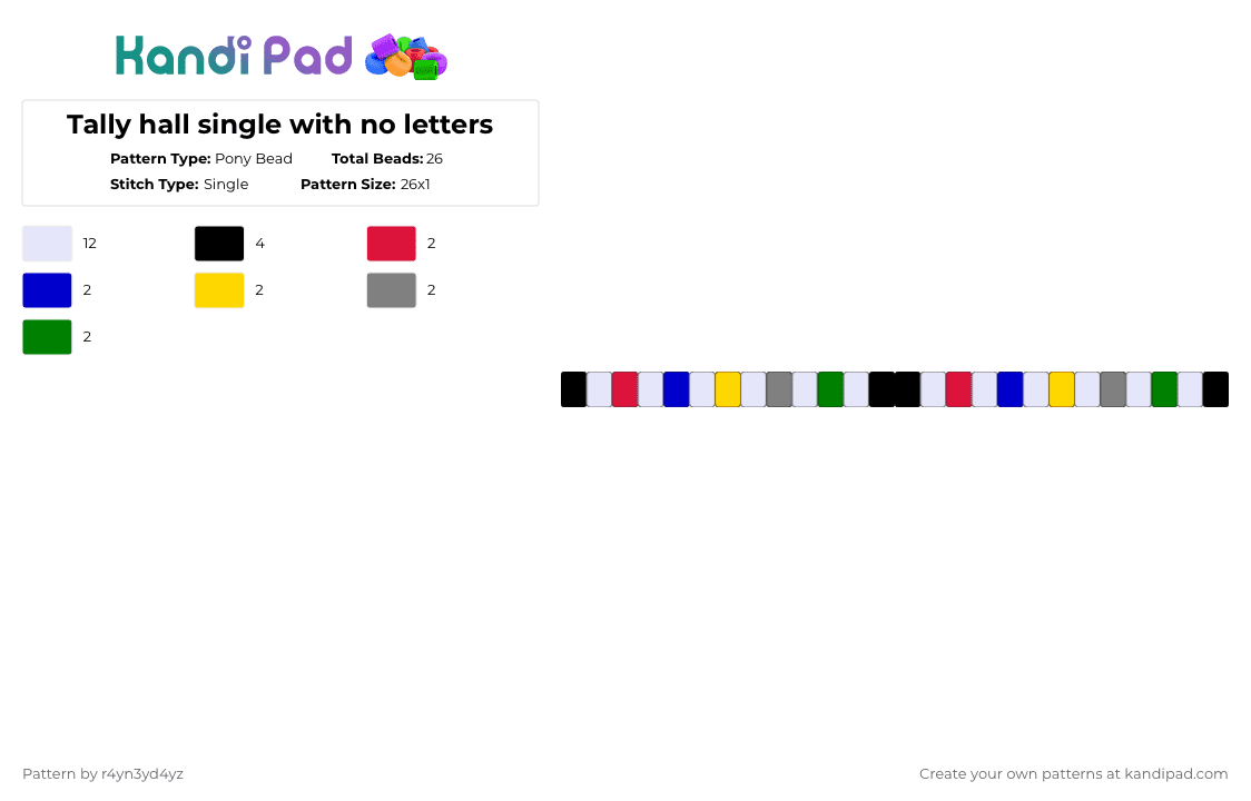 Tally hall single with no letters - Pony Bead Pattern by r4yn3yd4yz on Kandi Pad - 