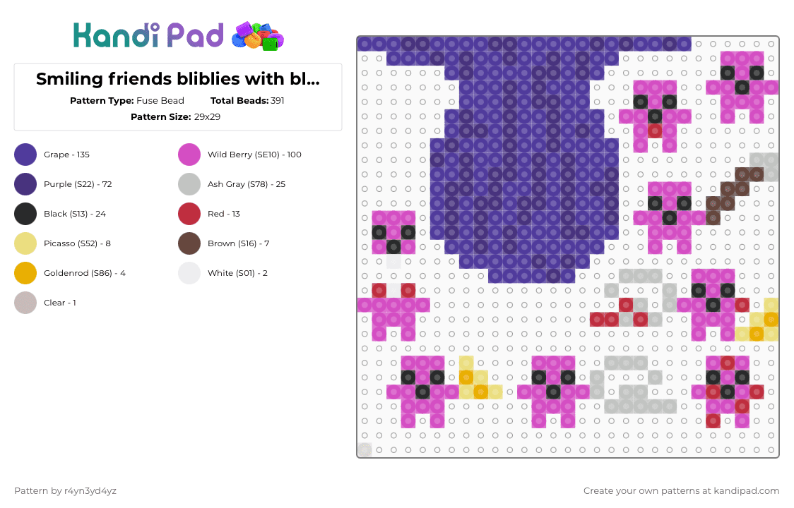 Smiling friends bliblies with bliblie nest - Fuse Bead Pattern by r4yn3yd4yz on Kandi Pad - pink,purple