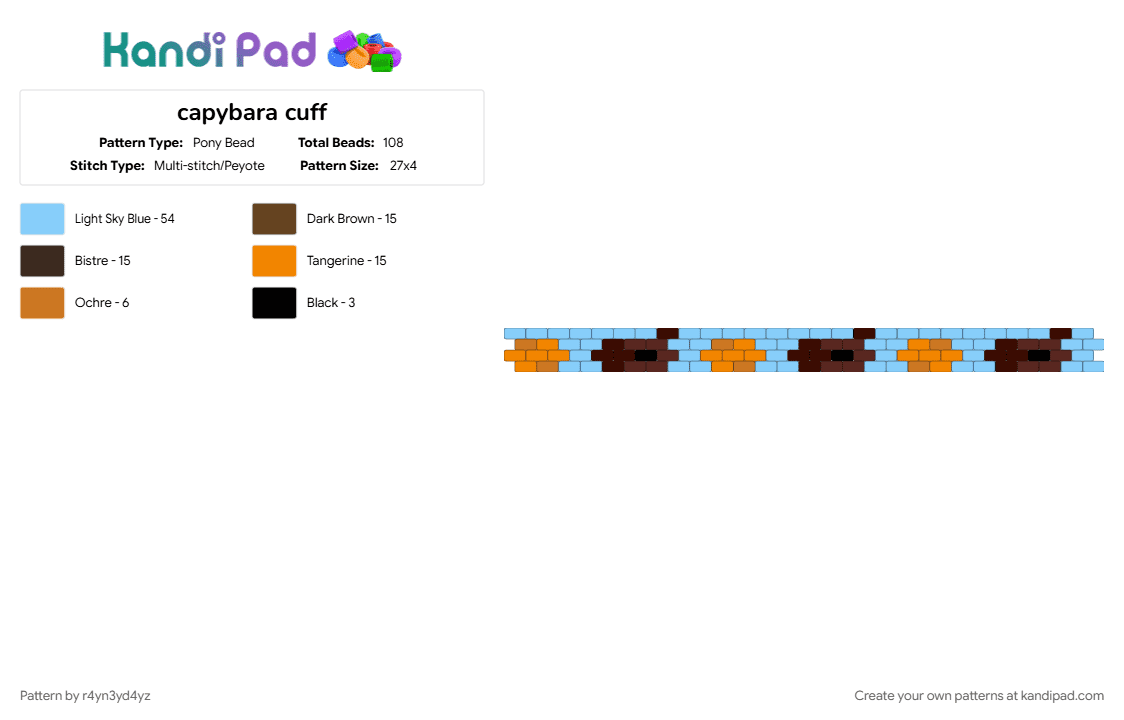 capybara head cuff with oranges - Pony Bead Pattern by r4yn3yd4yz on Kandi Pad - animal, blue, brown, cute, food, fruit, light blue, mammal, orange