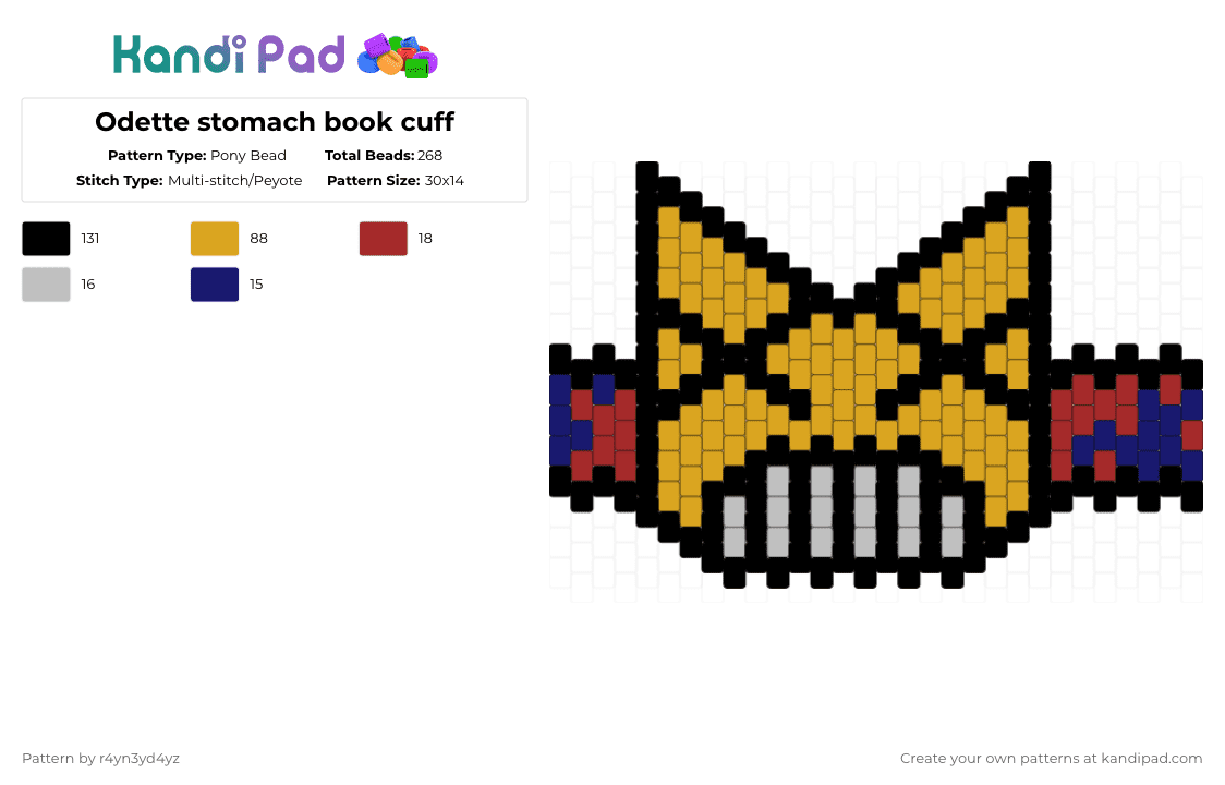 Odette stomach book cuff - Pony Bead Pattern by r4yn3yd4yz on Kandi Pad - orange