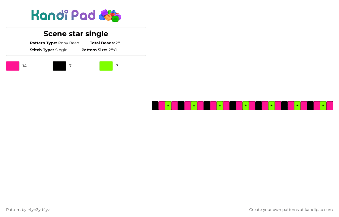 Scene star single - Pony Bead Pattern by r4yn3yd4yz on Kandi Pad - pink,green,scene,star,single,black,neon,decora