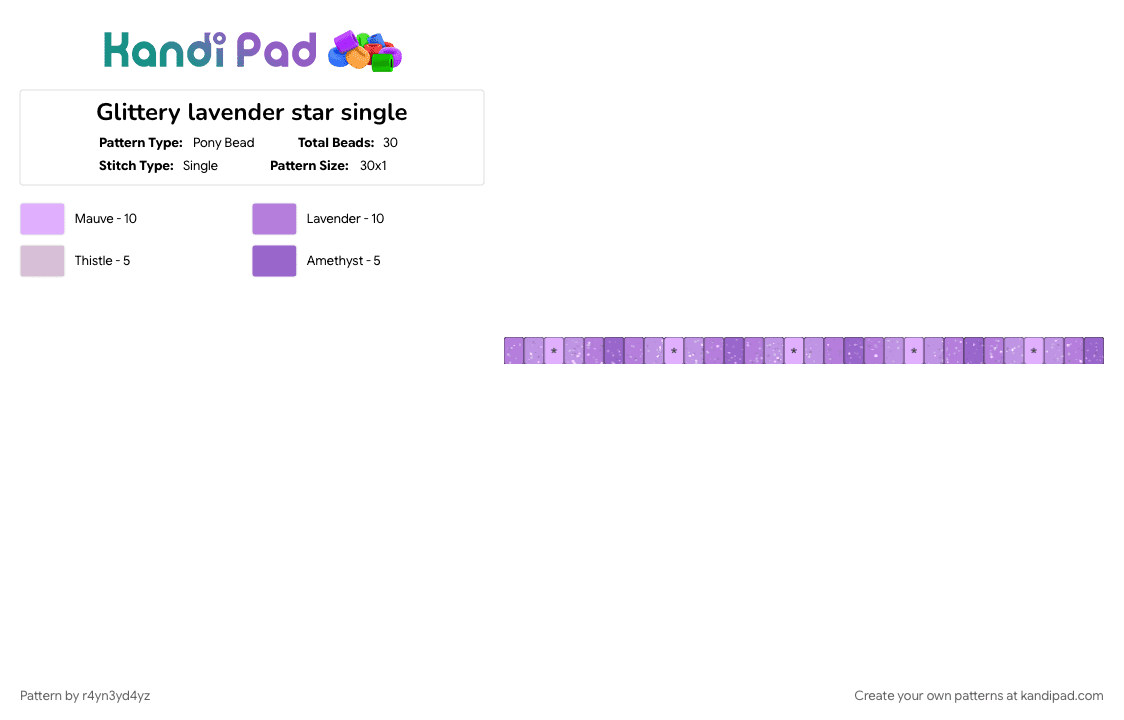 Glittery lavender star single - Pony Bead Pattern by r4yn3yd4yz on Kandi Pad - pink