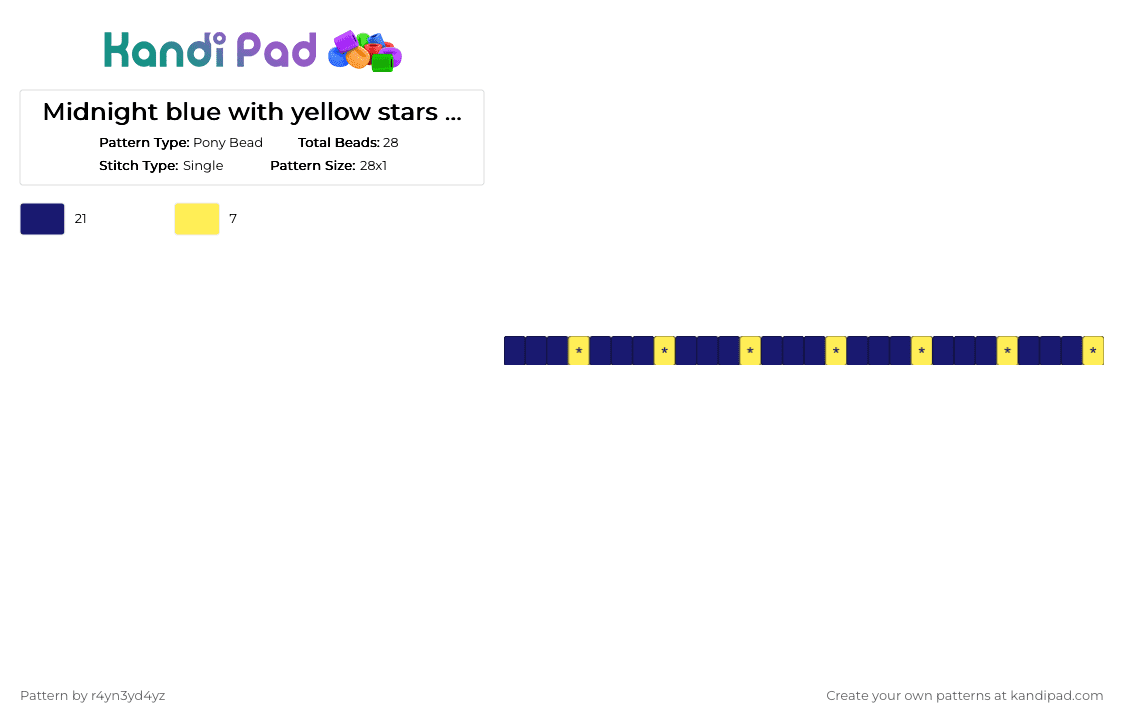 Midnight blue with yellow stars single - Pony Bead Pattern by r4yn3yd4yz on Kandi Pad - purple