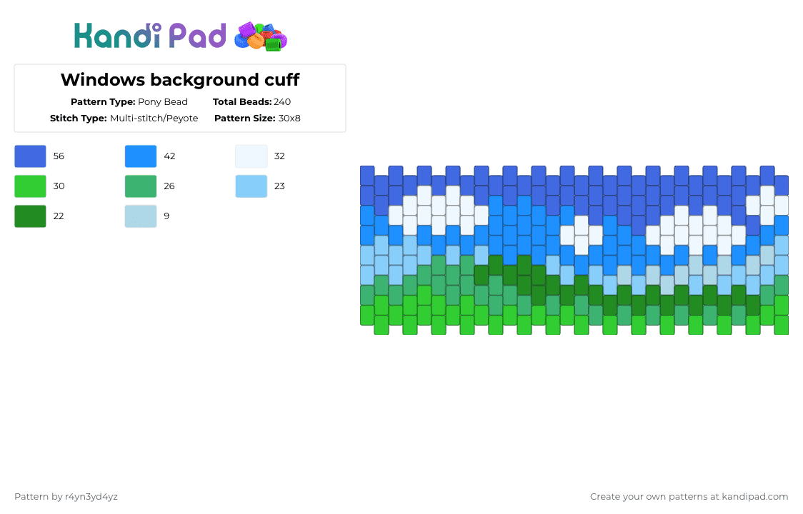 Windows background cuff - Pony Bead Pattern by r4yn3yd4yz on Kandi Pad - green,light blue,windows background,retro,cuff,peytote,computer,fruitiger aero