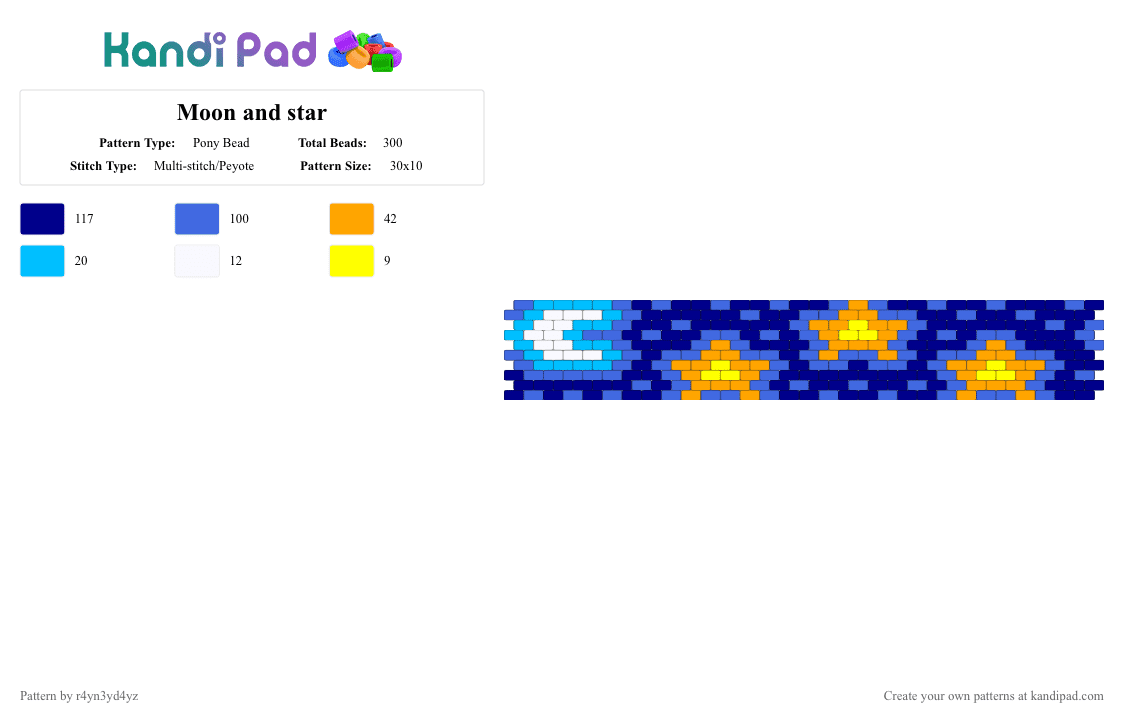 Moon and star cuff - Pony Bead Pattern by r4yn3yd4yz on Kandi Pad - blue,purple,night,moon,star,space,cute,yellow,crescent