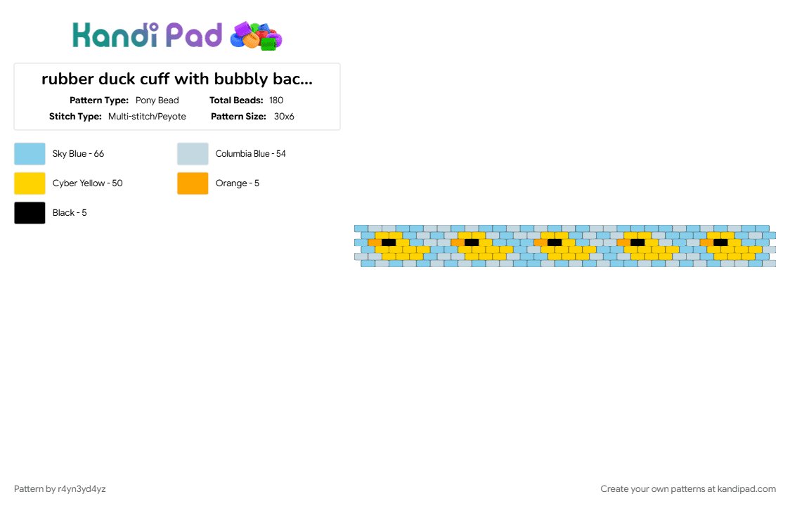 rubber duck cuff with bubbly background - Pony Bead Pattern by r4yn3yd4yz on Kandi Pad - bath, bird, blue, bubble, cute, light blue, white, yellow