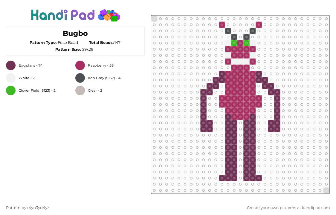 Bugbo - Fuse Bead Pattern by r4yn3yd4yz on Kandi Pad - pink