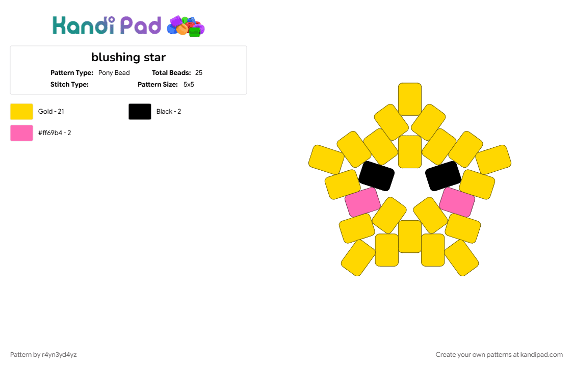 blushing star - Pony Bead Pattern by r4yn3yd4yz on Kandi Pad - cute, star, yelllow, yellow