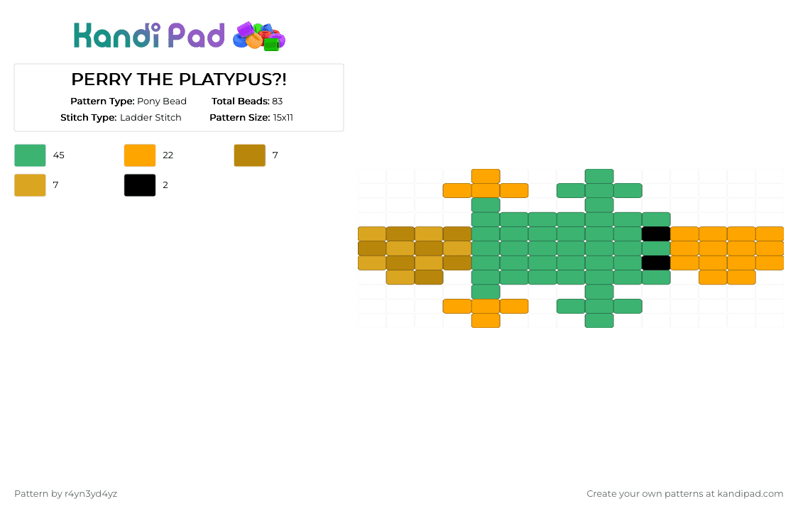 perry the platypus themed platypus ladder charm - Pony Bead Pattern by r4yn3yd4yz on Kandi Pad - green, orange