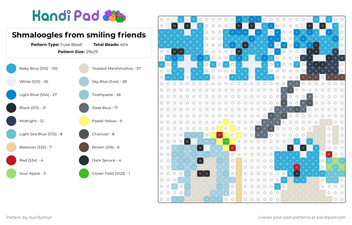 Shmaloogles from smiling friends - Fuse Bead Pattern by r4yn3yd4yz on Kandi Pad - light blue,beige