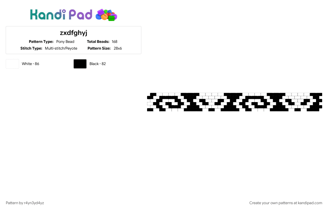 black and white skull and spiral cuff - Pony Bead Pattern by r4yn3yd4yz on Kandi Pad - black, white