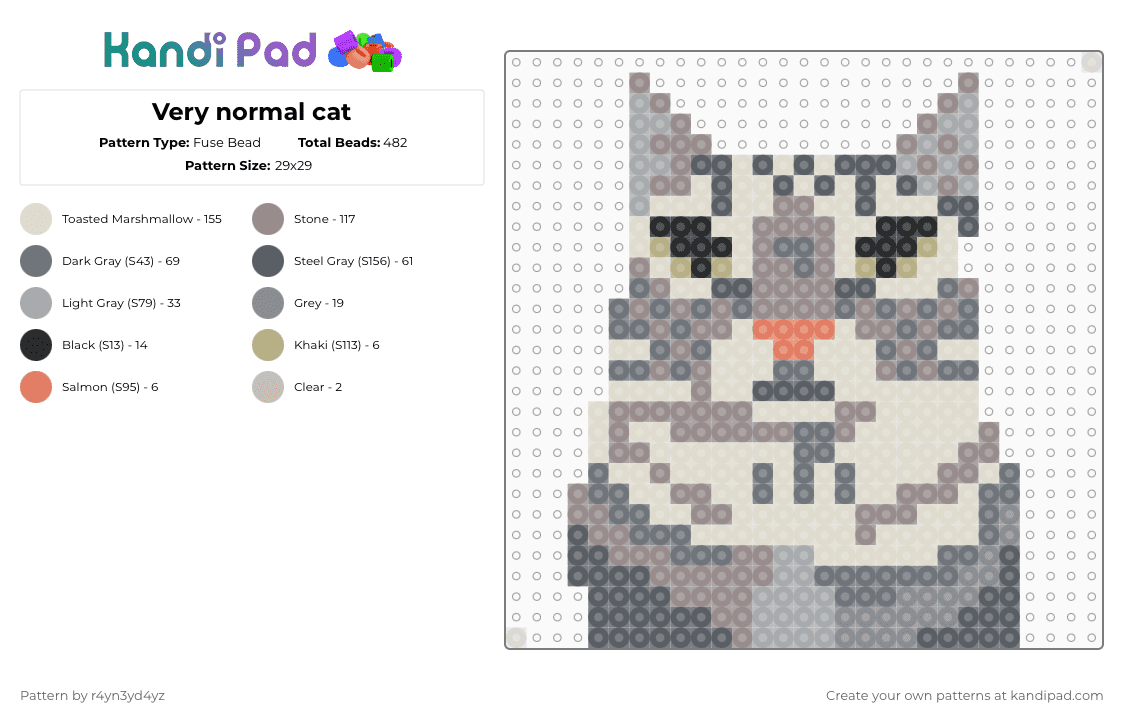 Very normal cat - Fuse Bead Pattern by r4yn3yd4yz on Kandi Pad - beige,gray