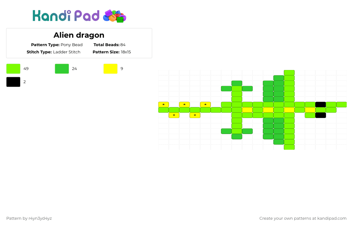 Alien dragon [read description] - Pony Bead Pattern by r4yn3yd4yz on Kandi Pad - green