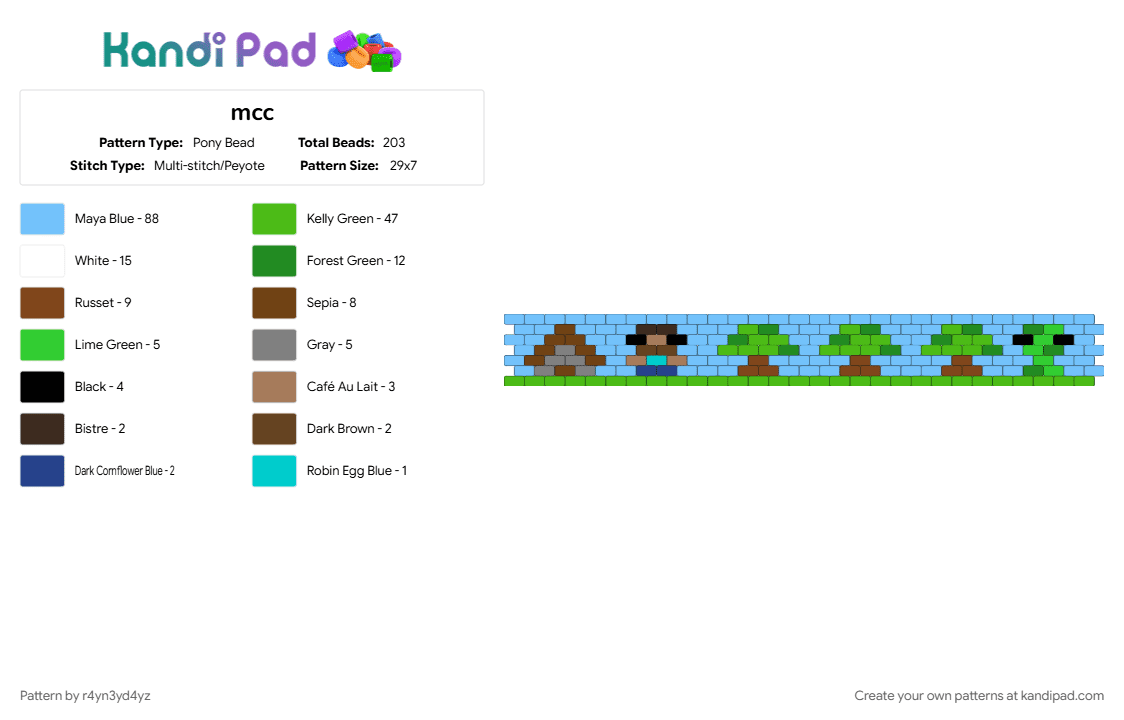 Minecraft cuff - Pony Bead Pattern by r4yn3yd4yz on Kandi Pad - blue, brown, creeper, gaming, green, light blue, nature, steve, video game