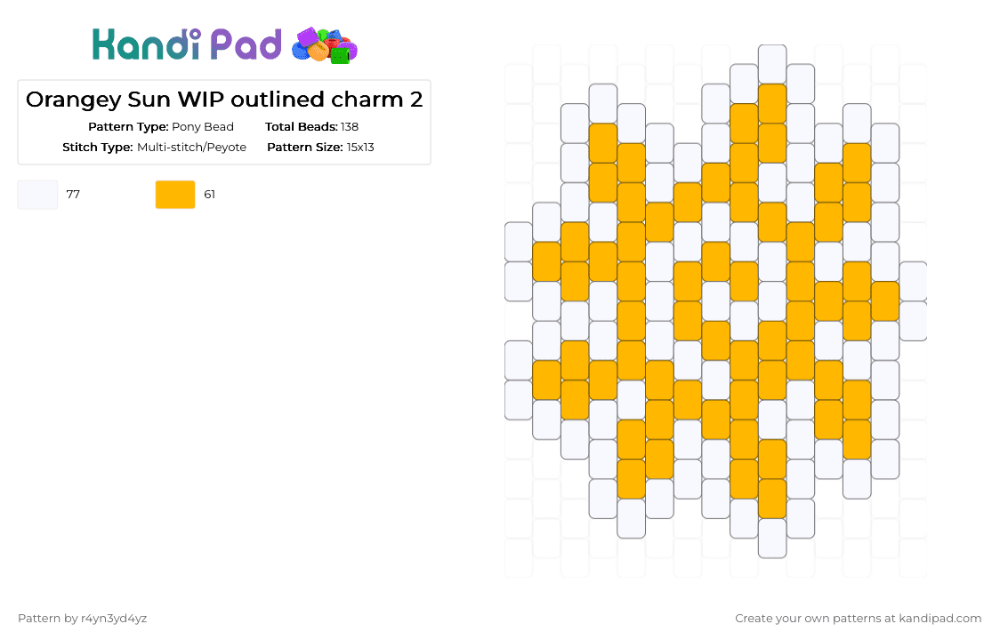 Orange outlined Sun charm 2 - Pony Bead Pattern by r4yn3yd4yz on Kandi Pad - white,orange,whimsical,nature,twee