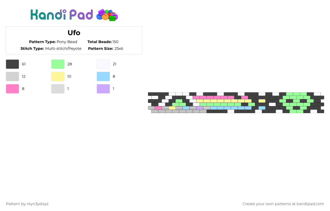 Pastel Ufo rainbow trail with alien - Pony Bead Pattern by r4yn3yd4yz on Kandi Pad - teal,pastel,rainbow,colorful,alien,spaceship,ufo,cuff,cute